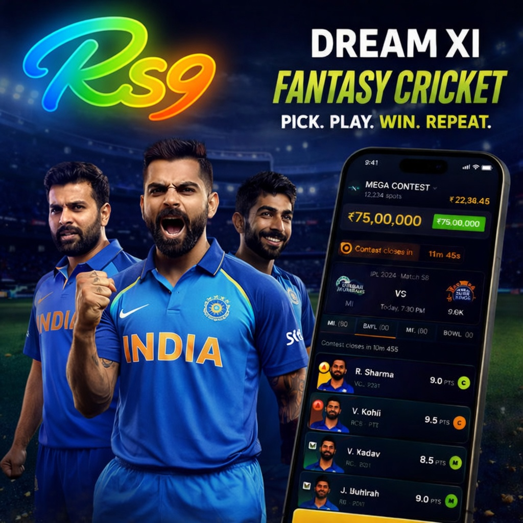 RS9 fantasy cricket and India team visual